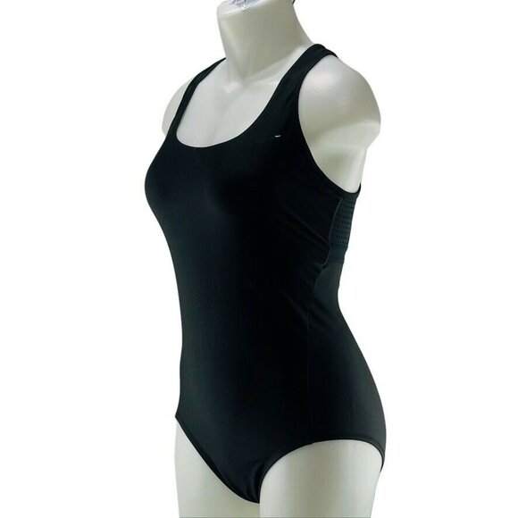 NIKE Swimsuit Black One Piece Side Panel Racer Back W/ Mesh Insert Womens Size M - Picture 4 of 7